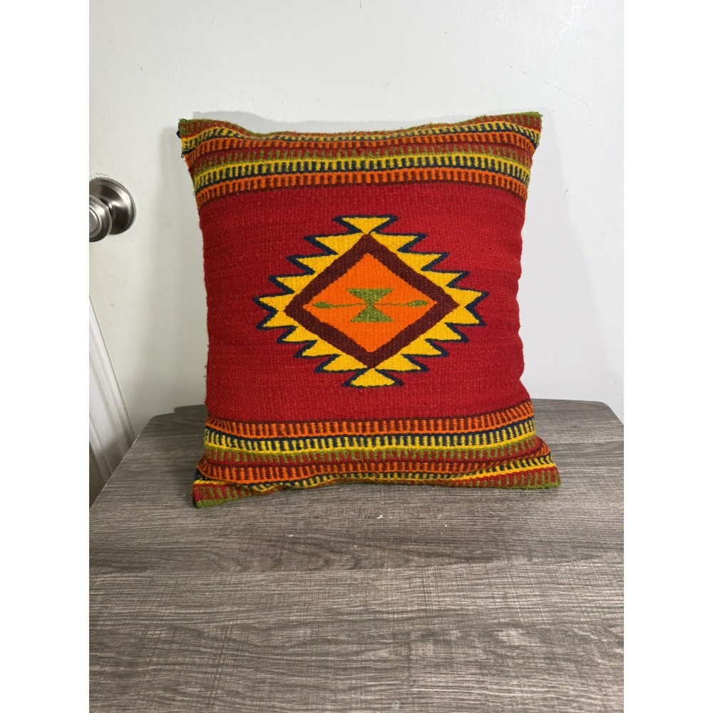 Zapotec Motif Wool Plush Pillow Southwestern Aztec Style